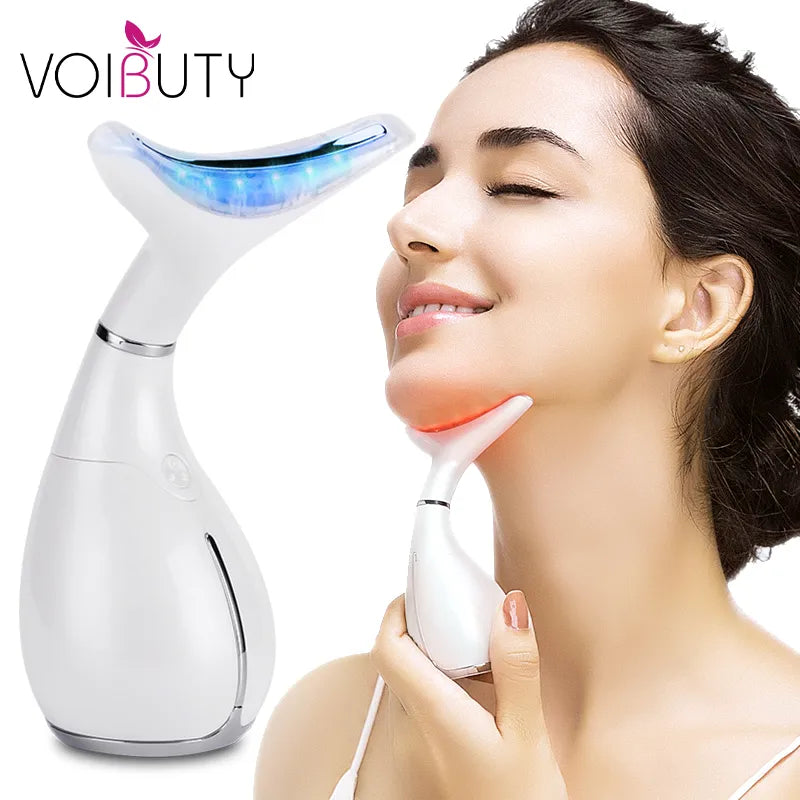 LED Photon Therapy Neck and Face Lifting Massager Vibration Skin Tighten Reduce Double Chin Anti-Wrinkle Remove Device