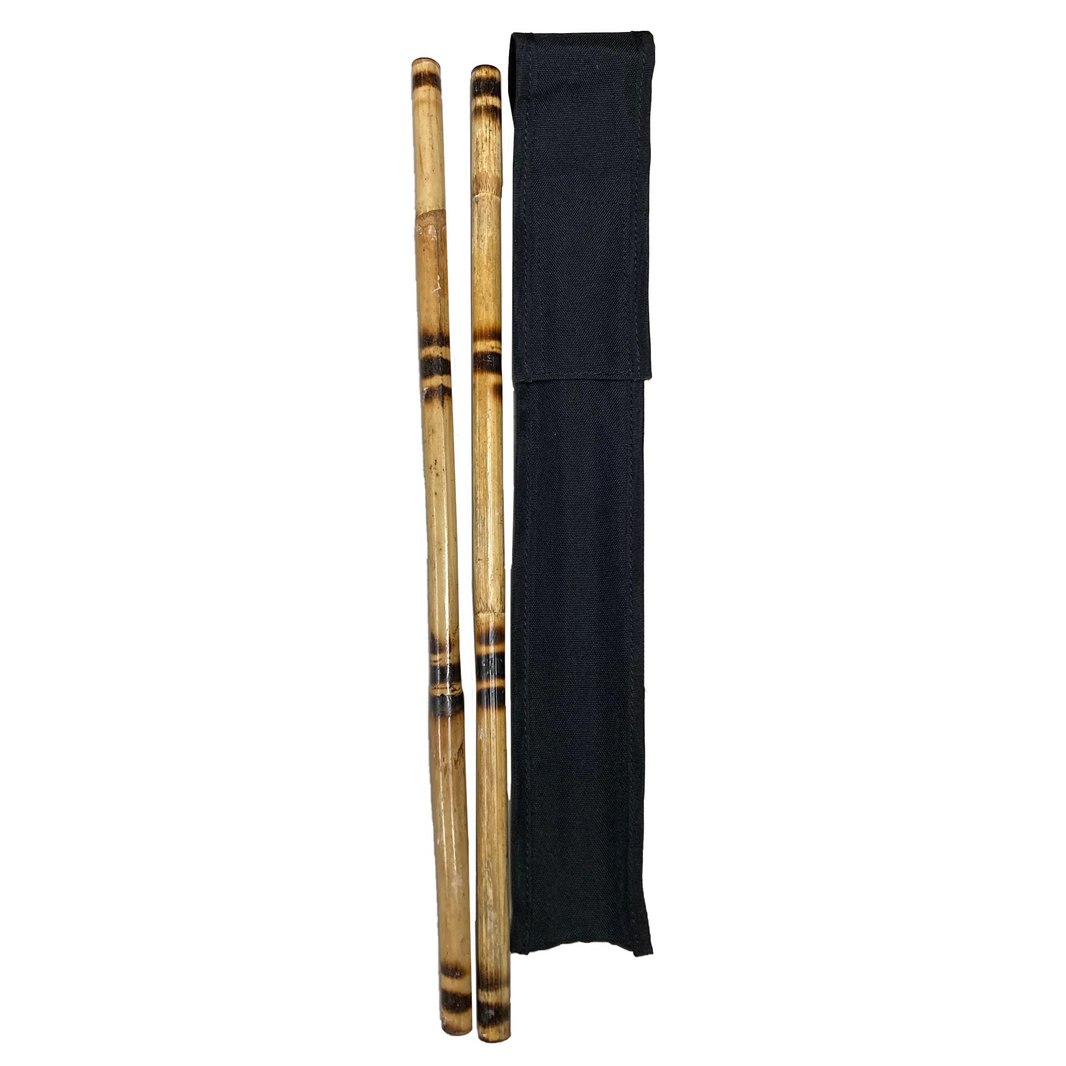 Kids Karate Martial Arts Burned Rattan Escrima Sticks & Case Set