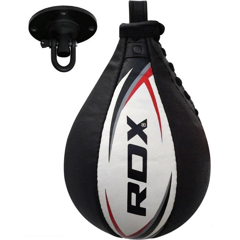 S2 BOXING & MMA TRAINING LEATHER SPEED BAG WITH SWIVEL BLACK / WHITE by RDX