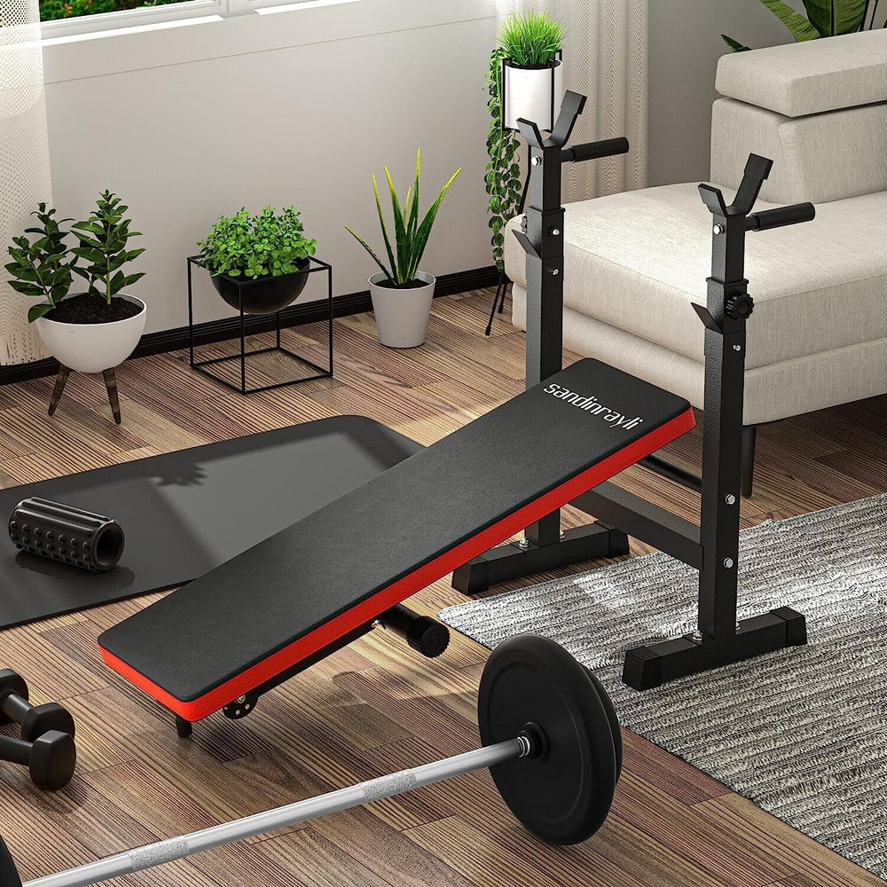 Adjustable Weight Bench Folding Bench Press W/Barbell Rack Full Body Workout