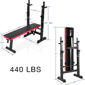 Adjustable Weight Bench Folding Bench Press W/Barbell Rack Full Body Workout