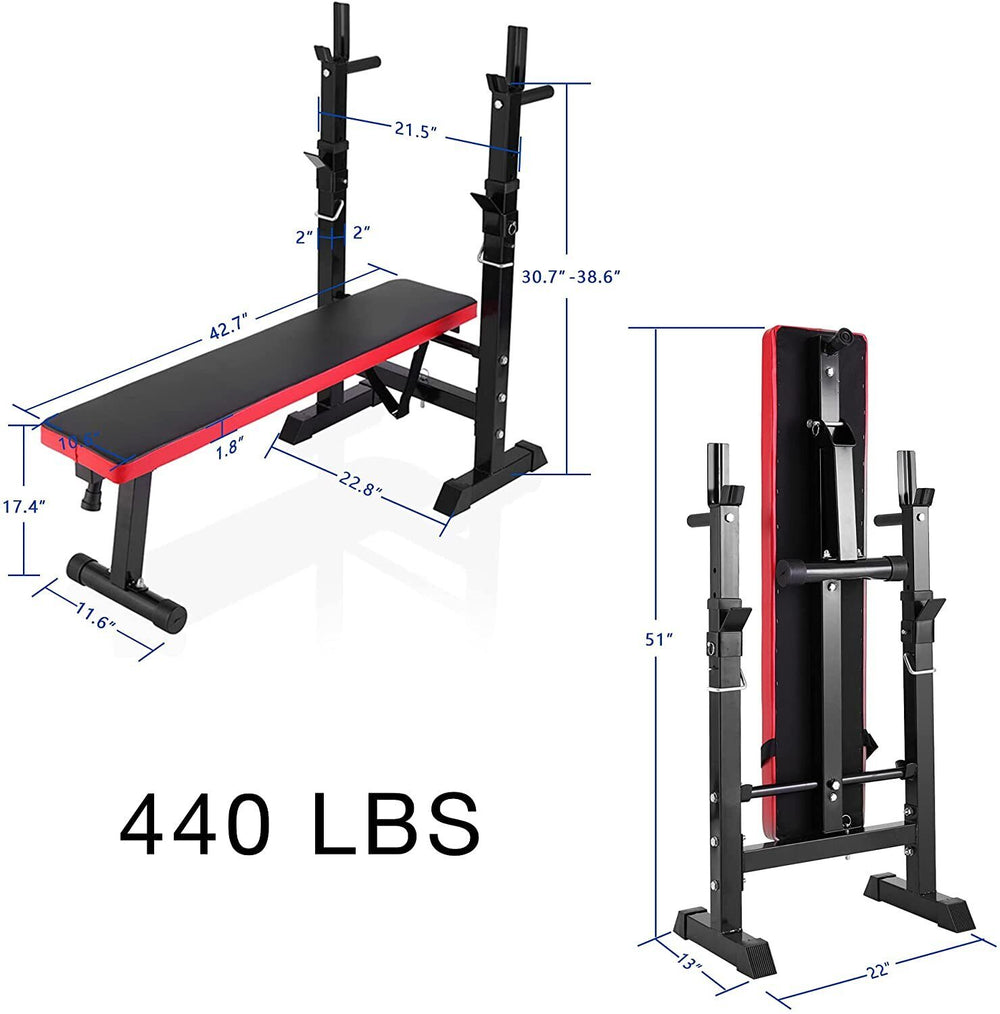 Adjustable Weight Bench Folding Bench Press W/Barbell Rack Full Body Workout