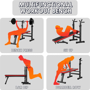 Adjustable Weight Bench Folding Bench Press W/Barbell Rack Full Body Workout