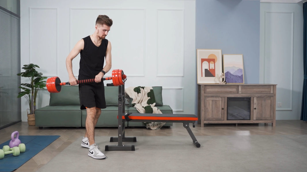 Adjustable Weight Bench Folding Bench Press W/Barbell Rack Full Body Workout