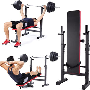Adjustable Weight Bench Folding Bench Press W/Barbell Rack Full Body Workout