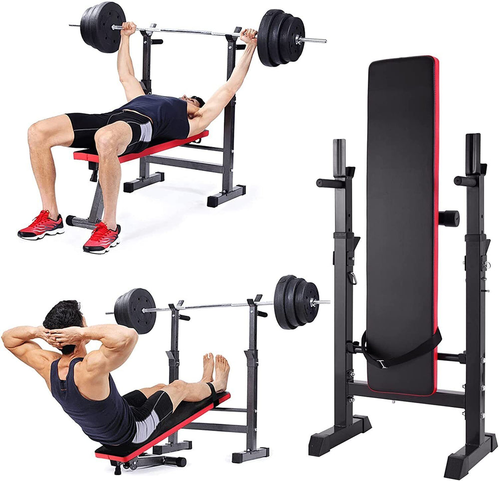 Adjustable Weight Bench Folding Bench Press W/Barbell Rack Full Body Workout