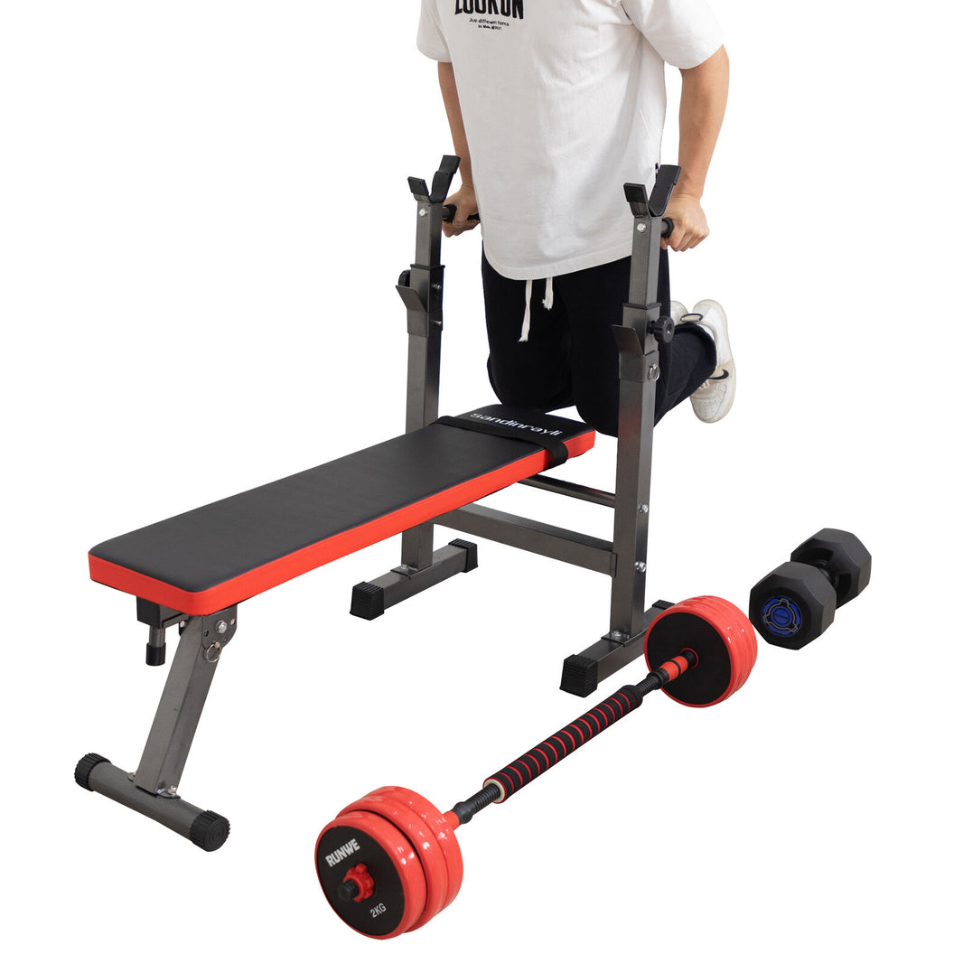 Adjustable Weight Bench Folding Bench Press W/Barbell Rack Full Body Workout