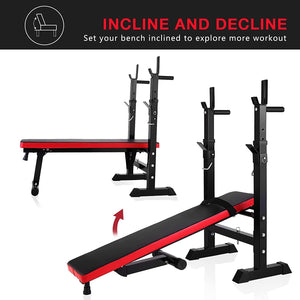 Adjustable Weight Bench Folding Bench Press W/Barbell Rack Full Body Workout
