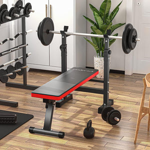 Adjustable Weight Bench Folding Bench Press W/Barbell Rack Full Body Workout