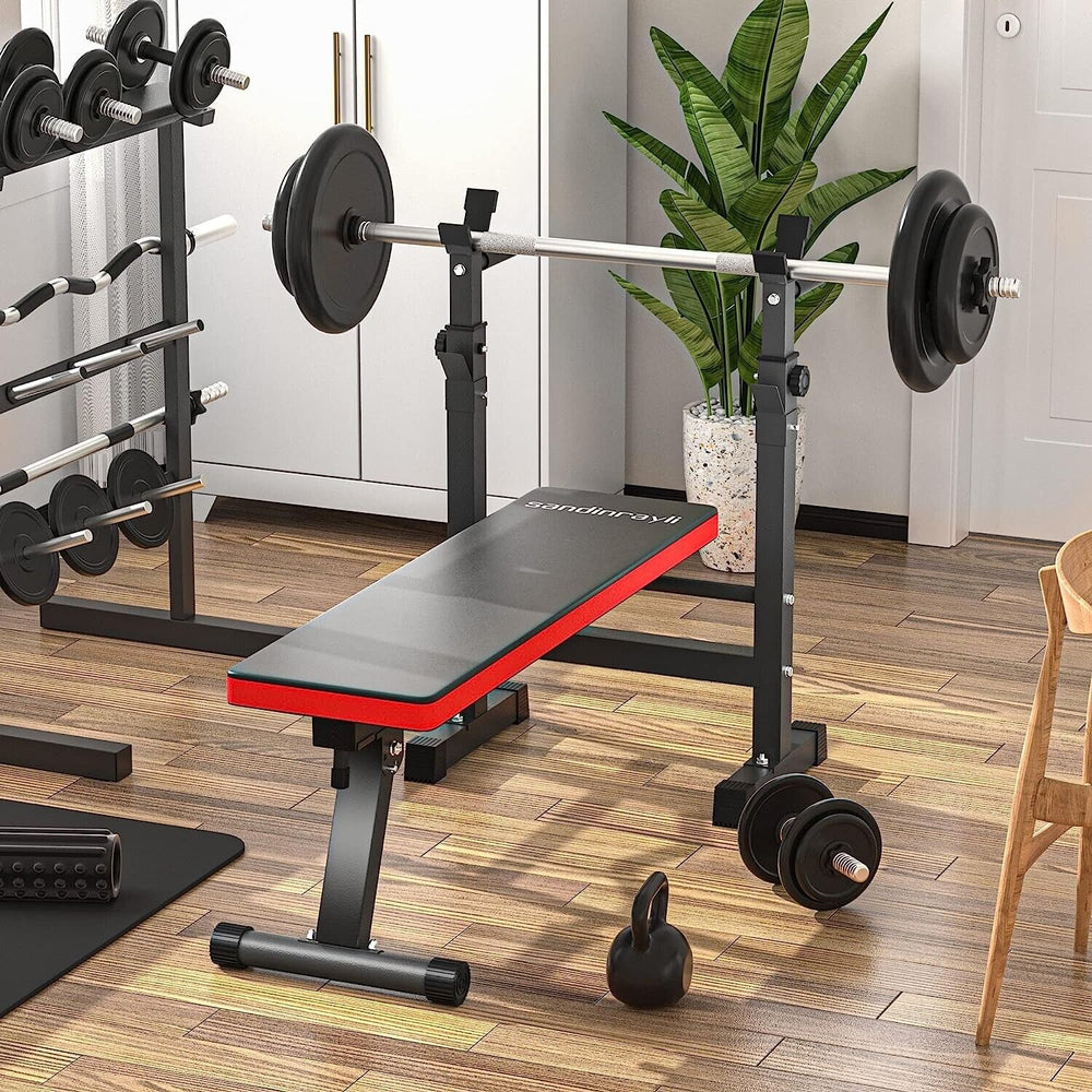 Adjustable Weight Bench Folding Bench Press W/Barbell Rack Full Body Workout