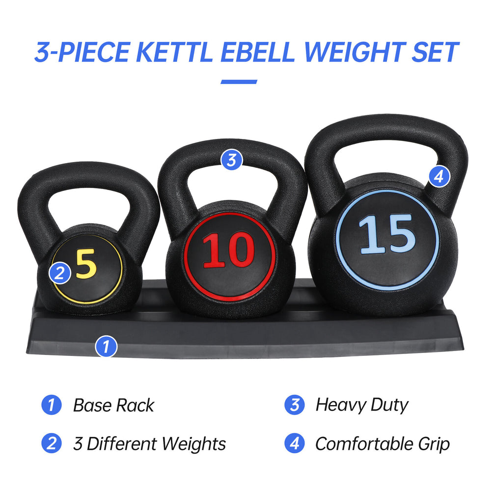 3-Piece Kettlebell Set Fitness Strength Training Exercise with Base Home Gym