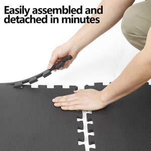 12 Pieces Puzzle Exercise Floor Mats Workout Gym Equipment Mat Black 24''×24''