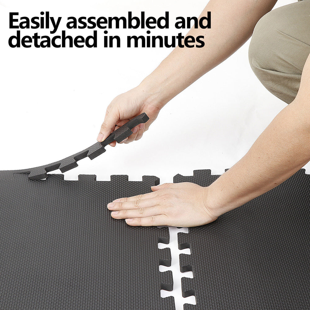12 Pieces Puzzle Exercise Floor Mats Workout Gym Equipment Mat Black 24''×24''