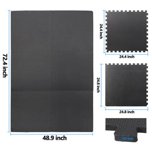 12 Pieces Puzzle Exercise Floor Mats Workout Gym Equipment Mat Black 24''×24''