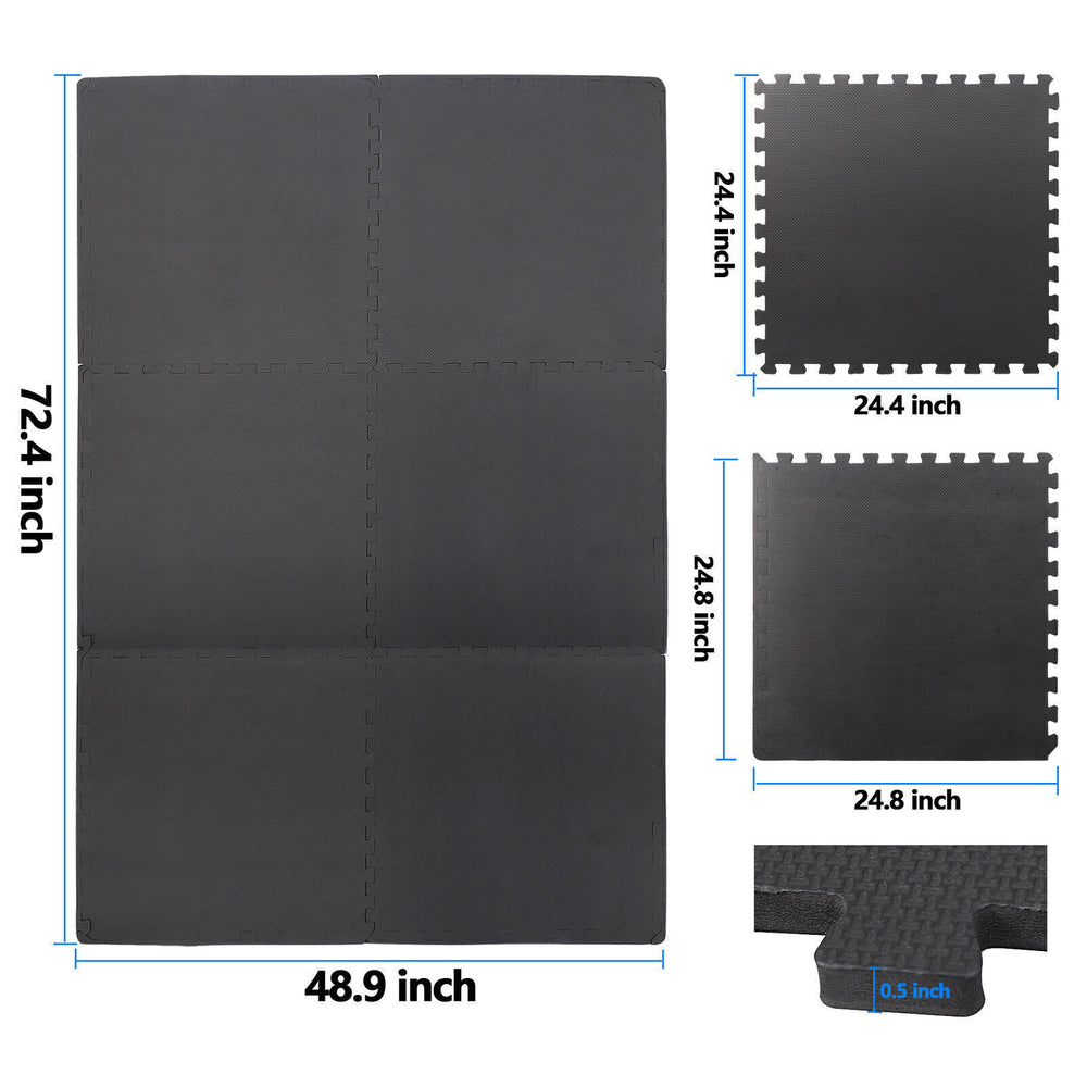12 Pieces Puzzle Exercise Floor Mats Workout Gym Equipment Mat Black 24''×24''