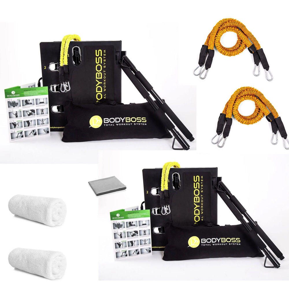 Bodyboss 2.0 Portable Home Gym System (2 Pack) -Resistance Bar, Handles- Bundle