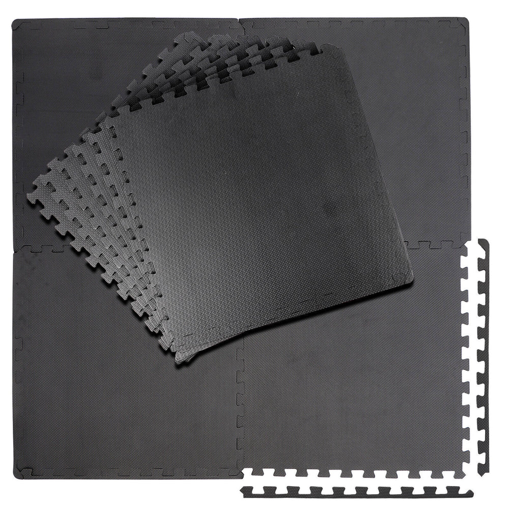 12 Pieces Puzzle Exercise Floor Mats Workout Gym Equipment Mat Black 24''×24''