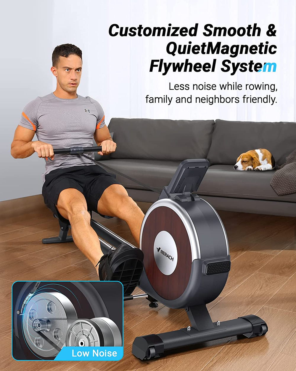 Rowing Machine, MERACH Bluetooth Magnetic Rower Machine with Dual Slide Rail, 16