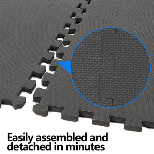 12 Pieces Puzzle Exercise Floor Mats Workout Gym Equipment Mat Black 24''×24''