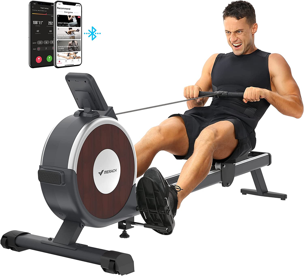 Rowing Machine, MERACH Bluetooth Magnetic Rower Machine with Dual Slide Rail, 16