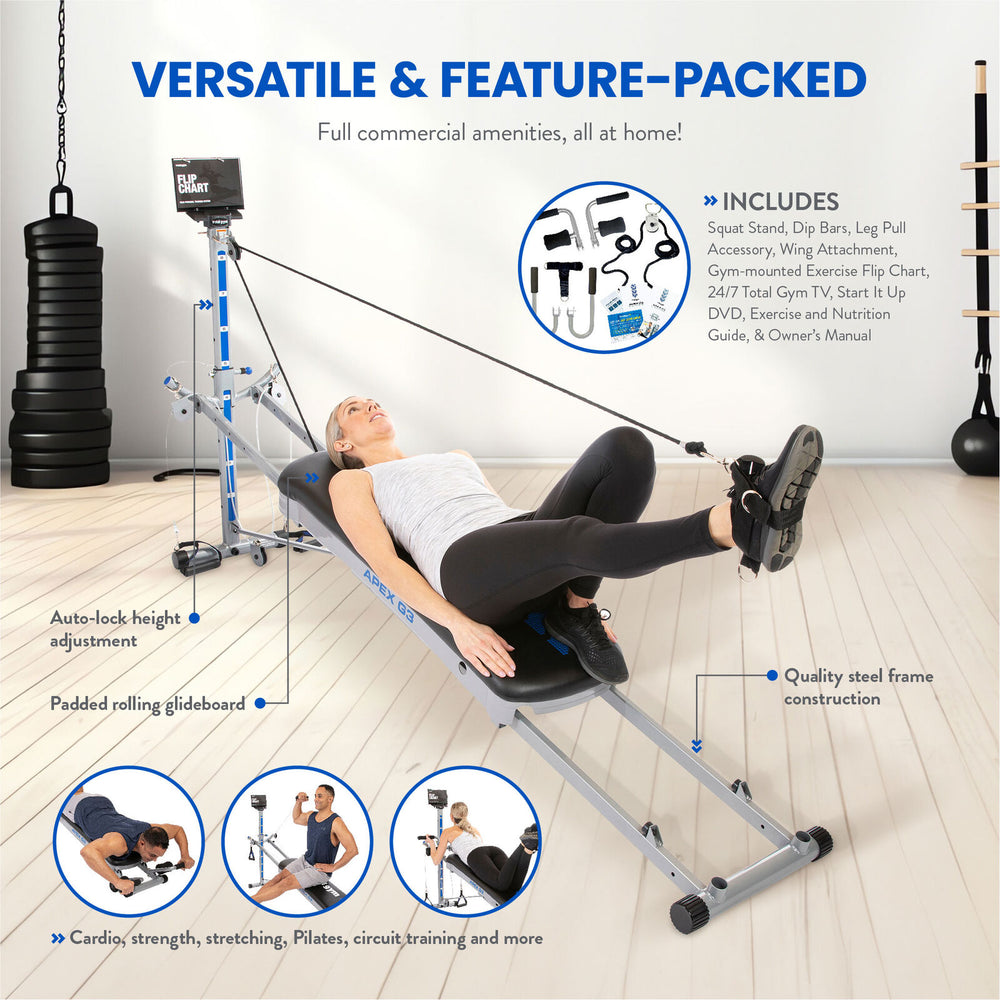Total Gym APEX G3 Home Fitness Incline Weight Trainer with 8 Resistance Levels