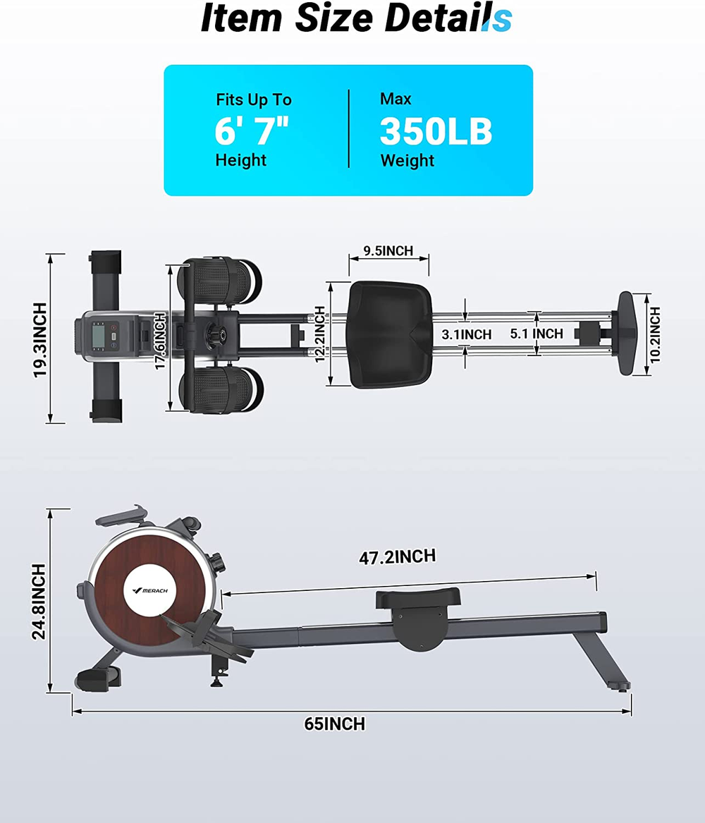 Rowing Machine, MERACH Bluetooth Magnetic Rower Machine with Dual Slide Rail, 16