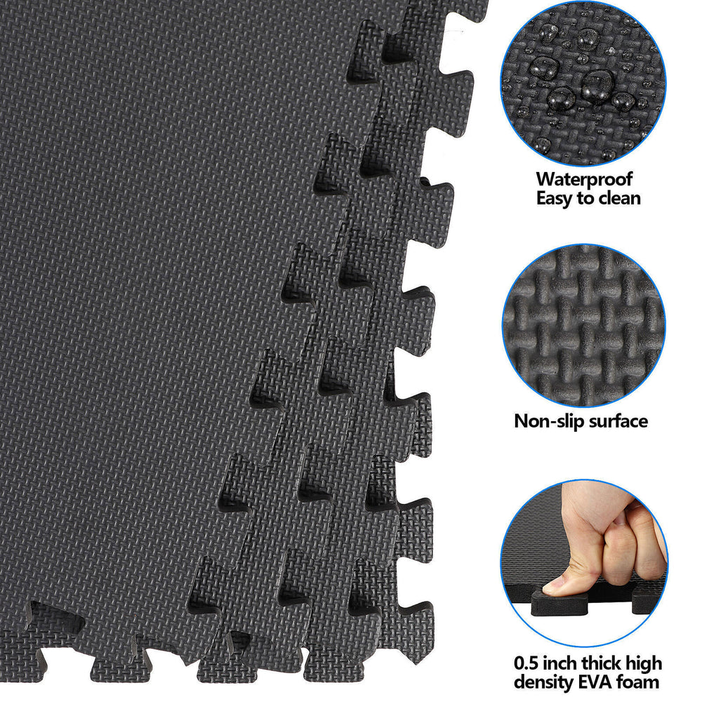 12 Pieces Puzzle Exercise Floor Mats Workout Gym Equipment Mat Black 24''×24''
