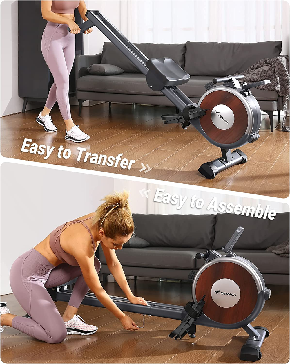 Rowing Machine, MERACH Bluetooth Magnetic Rower Machine with Dual Slide Rail, 16