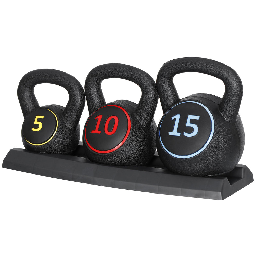3-Piece Kettlebell Set Fitness Strength Training Exercise with Base Home Gym