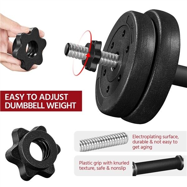 Dumbbell Weight Set 66 LB Adjustable Cap Gym Home Barbell Plates Body Workout