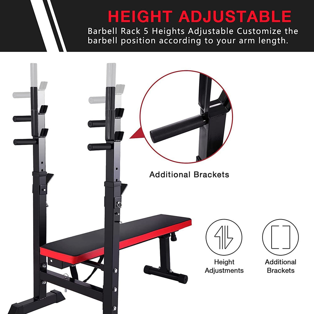 Adjustable Weight Bench Folding Bench Press W/Barbell Rack Full Body Workout