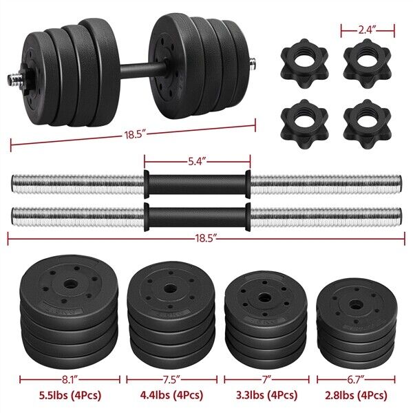 Dumbbell Weight Set 66 LB Adjustable Cap Gym Home Barbell Plates Body Workout